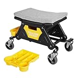 YELLOW JACKET Mechanic Stool with Wheels Rolling Stool Chair 300 lbs Capacity,Garage Mechanics Seat with Two Tool Tray and A Drawer Workshop Creeper Seat for Auto Repair Work