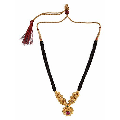 Archi Collection Ethnic Traditional Thushi Black Bead Crystal Mangalsutra Necklace Jewellery for Women (Style1)