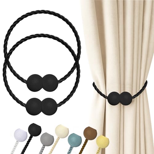 Hion Magnetische Vorhang Raffhalter Schwarz 2 Stück, Vorhang Raffhalter Schnallen Holdbacks Halter Haken Clip für Zuhause Schlafzimmer Büro Dekorativer Vorhang