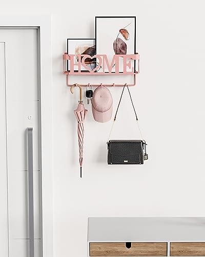 Image of Key Holder for Wall - Adhesive Key Rack with 5 Key Hooks, 11.02 inch Lx2.75 inch Wx4.92 inch H, Key and Mail Organizer Wall Mount, Key Hanger for Wall, Entryway, House, Living Room Decor(Pink)
