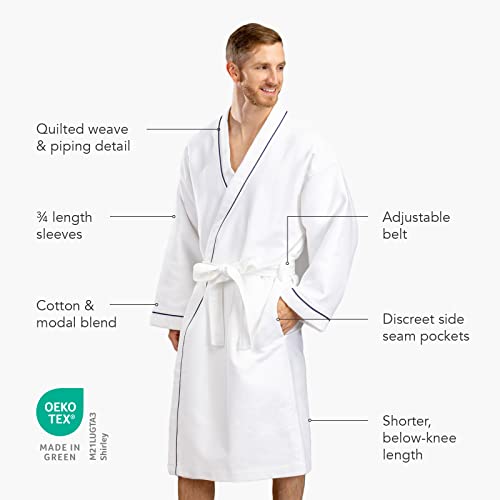 Texeresilk MB0102-WHT-M Texere Men'S Modal Cotton Kimono Luxury Resort Robe With Quilted Design; Front Tie Bathrobe thumb #3