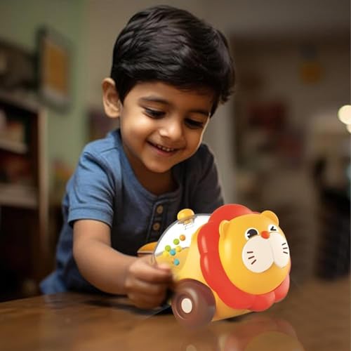 Image of ToyBharat This Pop Pop Lion & Elephant Free Wheel Toy Set Includes 2 Colourful, Battery-Free Rolling Animal Toys. Perfect for Kids Ages 1 to 6, it Encourages Active Movement and Playtime Fun