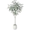 Artificial ficus tree 6ft fake plastic plants for indoor faux ficus tree with white planter tall artificial plants for home decor indoor set of 1  urban country home decor