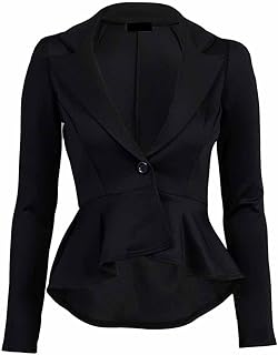 New Womens Fitted Dip Hem Peplum Style Ladies Button Blazer Jacket
