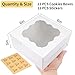 WINKIO 12 Pieces Cookie Boxes with Window, 6×6×3 Inches Treat Boxes for Bakery Dessert Pastry Mini Cake Favor Donut Baked Goods (White, with Stickers)