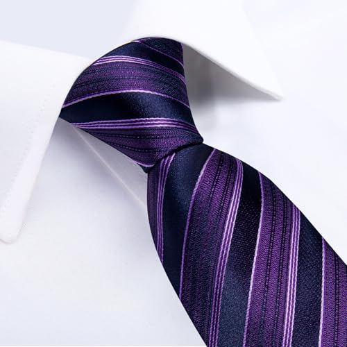 Image of DiBanGu Mens Tie Silk Plaid Striped Necktie and Pocket Square Cufflinks Tie Clip Set with Gift Box Formal Wedding Party