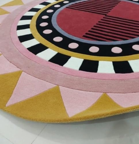 Image of Irregular Shape Handmade Woolen Carpet Pink Colour Size 5x8 feet
