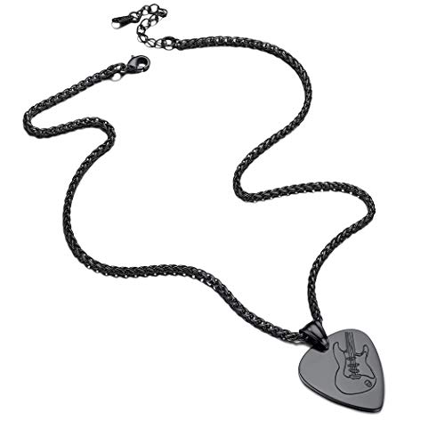 Suplight Stainless Steel Black Guitar Pick Necklace for Men Waterproof Guitar Picks Holder Pendant Plectrum Music Note Necklace Musical Guitarist Jewelry Gift for Women Men4
