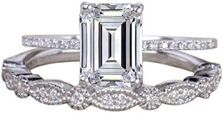 Emerald cut Moissanite and Diamond Wedding Bridal Ring Set with 1.25 Ct in White Gold