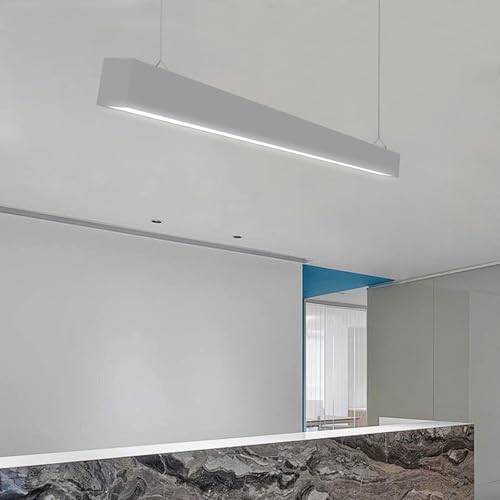 Lámpara LED Lineal Colgante Moderna, 150cm (60W) / 120cm (36W), Luz de Techo para Oficina y Comedor, Iluminación Profesional (Blanco,1200mm,3000K 5700K)