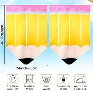 6 Pcs School Classroom Pencil Curtains Back to School Yellow Pencil Curtains Classroom Supplies First Day of School Pencil Shaped Decors for Kids Kindergarten Bedroom Window Cover Favor 36 x 24