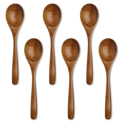 6 PCS Wooden Spoons 7.09 Inch Honey Spoons Wood Utensils for Tea Coffee Soup Jam Condiments