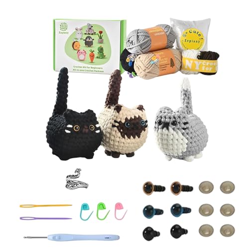 Kit de crochet pour débutants SHYSBV Amigurumi 3 chats