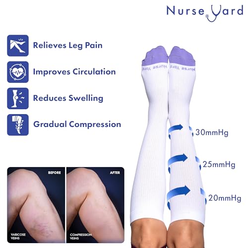 Image of Nurse Yard Compression Socks for Nurses - Women & Men - 20-30mmHg Graduated Compression, For Medical Staff, Athletes - 1 Pair