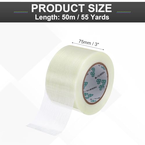 Image of MECCANIXITY Strapping Tape, 3 Inch x 55 Yards Reinforced Packing Tape Filament Tape Heavy Task Packing Transparent 5.9 Mil Striped for Package Transport Electric Equipment Packaging