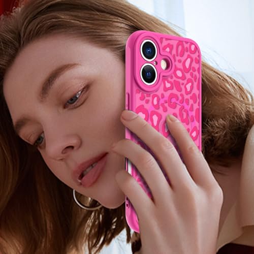 Image of KANGHAR Case for iPhone 17 Hot Pink Leopard Printed Pattern | [Compatible with Magsafe] Cute Cheetah Protective Magnetic Case for Girls Women 6.3 inch