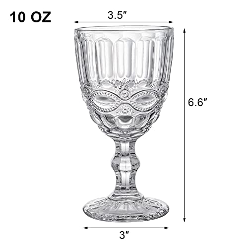 Youeon 6 Pack Wine Glasses Goblets,10 Oz White Water Glass Goblets Clear Glass Goblets, Embossed Design Diamond Pattern Vintage Wine Glasses For Party, Wedding, White #TOP1