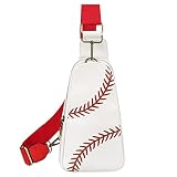 Ineowelly Baseball Sling Bag for Men and Women PU Leather Small Backpack for Women, Crossbody Sling
