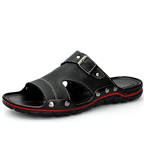 Slide Sandals For Men Open Toe Fixed Strap Rivet Reinforcement Leather Non-slip Outdoor Slipper Shoes