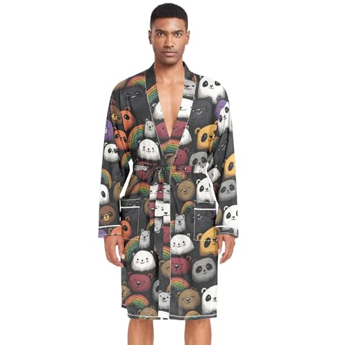 Men’s Robe Cute Bears Print, Long Sleeve Bathrobe for Sleep Shower-M