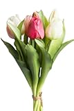 Botanic-Haus künstliches Tulpenbündel/künstlicher Tulpenbund Sandy mit 4 Tulpen und 3 Tulpenknospen Farbe: Creme-pink-Beauty real Touch