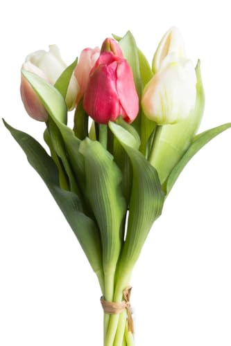 Botanic-Haus künstliches Tulpenbündel/künstlicher Tulpenbund Sandy mit 4 Tulpen und 3 Tulpenknospen Farbe: Creme-pink-Beauty real Touch