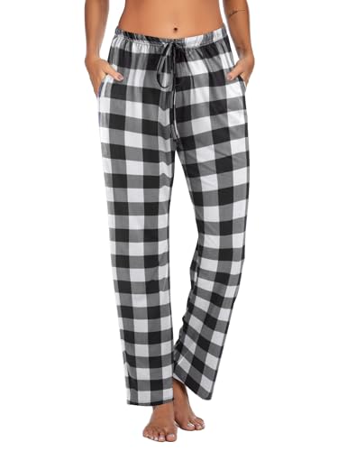 Image of Ekouaer Women Pajama Pants Comfy Pj Bottom with Pockets Stretch Plaid Sleepwear