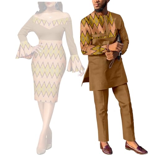 African Couple Outfits Matching Sets Dashiki Men's Suit Tracksuit and Women's Printed Wax Cotton Patchwork Dress