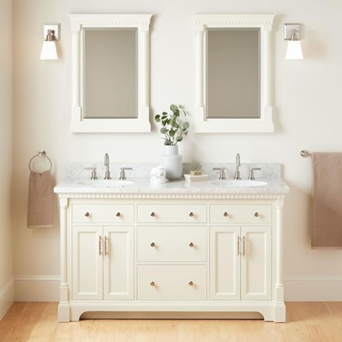 Signature Hardware 953832-60-UM-8 Claudia 60" Mahogany Double Basin Vanity Set with Cabinet, Vanity Top, and Oval Undermount Sinks - 8" Faucet Holes - White/Carrara Marble