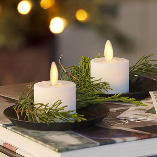 Image of Luminara Moving Flame LED Flameless Tealight (1.4 inch x 2 inch) Remote Ready Battery Operated Plastic LED Flameless Tea Light - Smooth Matte - Pearl Ivory (2-Pack White)