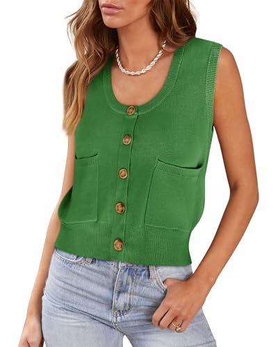 Image of Yousify Womens Sweater Vest Summer Ribbed Tank Tops Sleeveless Button Down Shirts Scoop Neck Top for Women