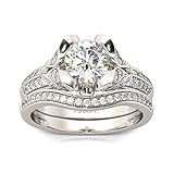 Jeulia Sterling Silver Round Cut Ring Tulip Flower Bridal Set Cubic Zirconia Simulated Diamond...