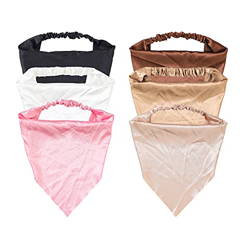 NiuZaiz 6 Pcs Satin Elastic Hair Scarf Headbands, Triangle Scarf Headband, Head Kerchief Headband, Bandana Headbands Head Scarf Headband Head Kerchief Headbands for Girls and Women (Satin Set)