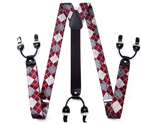 HISDERN Mens Braces Paisley Suspenders with 6 Strong Metal Clips Adjustable Y Shape Floral Braces Bowtie and Pocket Square Set