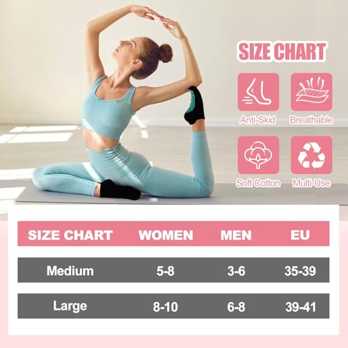 ELUTONG Pilates Non Slip Grip Socks for Women 4 Pairs Yoga Barre Ballet Workout Grippy Sock