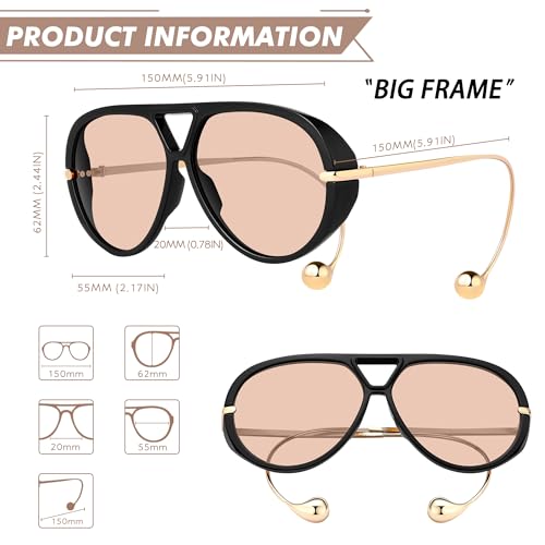 KesaPlan Vintage Oversized Aviator Sunglasses Women with Earring, 70s Retro Shield Big Frame 2025 Luxury Trendy Sun Glasses3