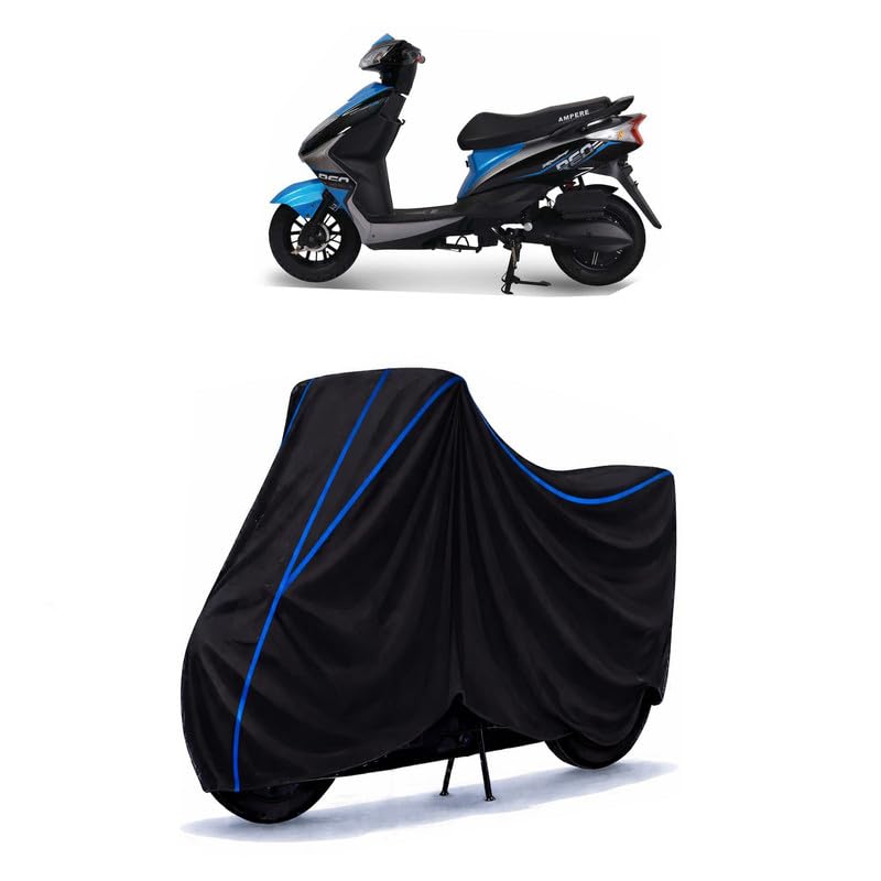 Image of Scooty Cover Water Resistant for REO | Universal Scooter & Bike Cover | Heavy Duty UV Protection | Dust, Rain & Scratch Protection | Elastic Fit All Weather Indoor Outdoor | Black with Blue Piping