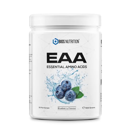 EAA Pulver BLUEBERRY 500gr - essentielle Aminosäuren - 11gr Protein pro Portion - ohne schlechten Nachgeschmack - vegan & hochdosiert - BIOS Nutrition (Made in Germany)