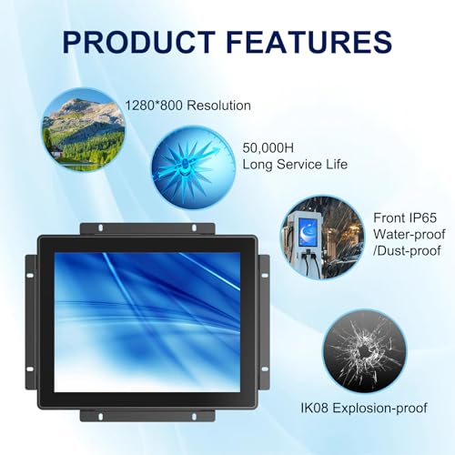 Image of Industrial Touch Display 1024x768 Open Frame Touch Screen Monitor, 9.7 Inch Capacitive Touch Screen Display with HD-MI VGA Inputs, Metal Housing, VESA Mount