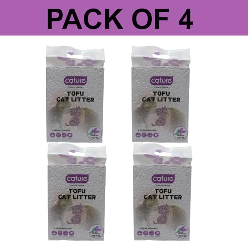 Image of Cature Care by Nature Tofu Cat Litter Natural Flushable Clumping Litter Plant Based Biodegradable Ultra Odour Control 99% Dust Free Low Tracking Cat Litter (Lavender, 6L, Pack4)