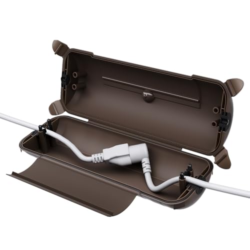 Image of Flemoon Outdoor Extension Cord Safety Cover, IP44 Waterproof Electrical Box | Waterproof Protector Seal, Weatherproof Electrical Connection Box for Outlets, Plugs, Sockets, Holiday Decorations, Brown