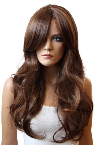 PRETTYSHOP Peluca de pelo largo rizado de fibra sintética resistente al calor marrón WLY1