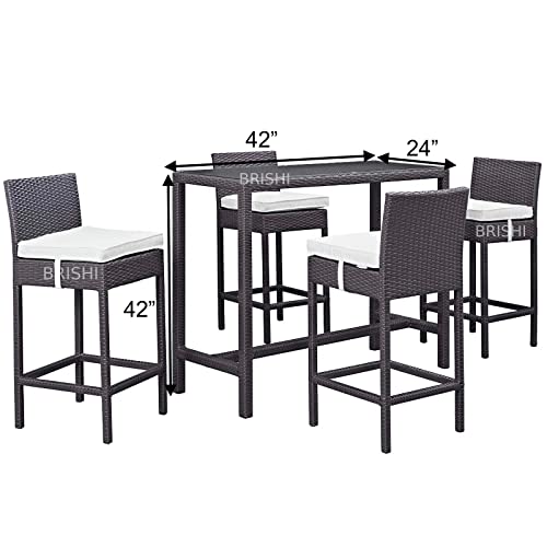 Image of BRISHI Outdoor Bar Set Garden Patio Bar Set 1 +4 4-Chairs and 1-Table Set Balcony Bar Table with Stool Set (Brown)
