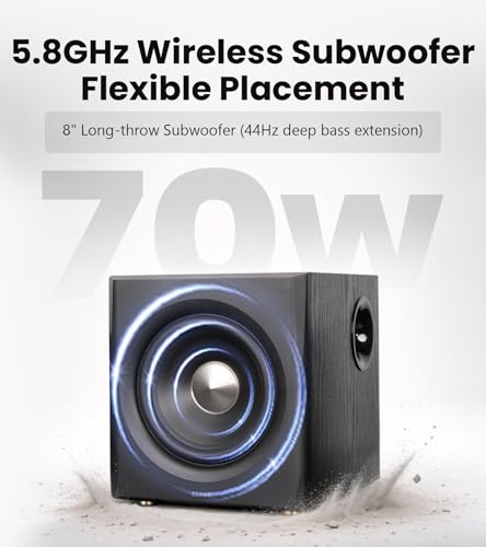 Image of Edifier S355DB 2.1 Powered Bookshelf Speakers with Wireless 8 inch Subwoofer, 150W Tri-Amp Hi-Res Audio, Computer Speaker System, Bluetooth 6.0 with LDAC, HDMI /Optical /Coaxial Inputs for PC, TV (Black)