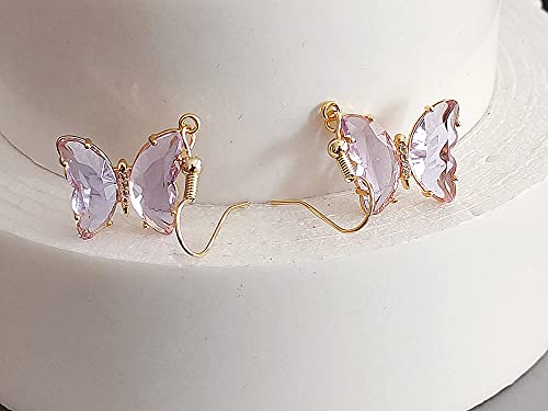 CZ Butterfly Glass Drop Dangle Earrings for Women Teen Girls 925 Sterling Silver Post Pin Cubic Zirconia Gold-Toned Cute Charms Dangling Stud Earring Dainty Christmas Halloween Theme Party Jewelry3