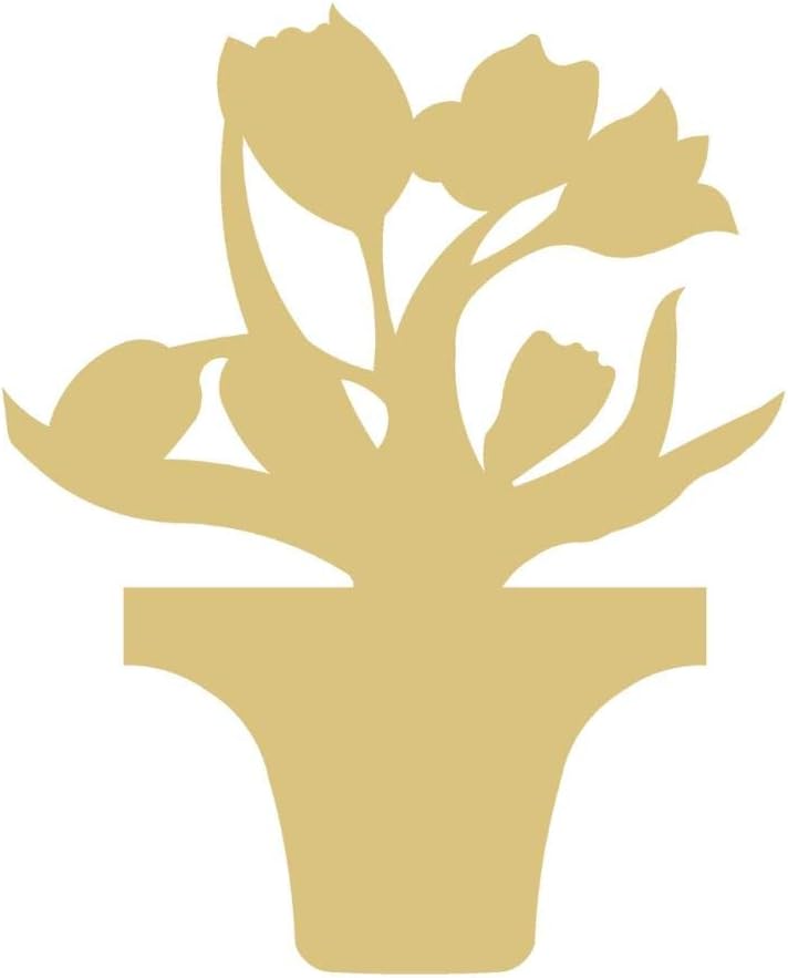 Flower Pot Tulips Cutout Unfinished Wood Spring Flower Garden Seasonal Door Hanger MDF Shape Canvas Style 1 (24")