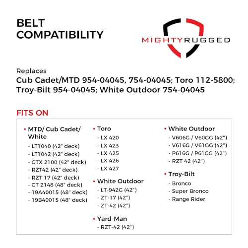 Image of 954-04045 Deck Belt Replacement, Length 109 inch, Heavy-Duty Aramid Cord Belt Replaces 754-04045 for Cub Cadet LT1040 LT1042 RZT42, 112-5800 for Toro LX420 (23, 25, 26, 27), Troy Bilt Bronco Super Bronco