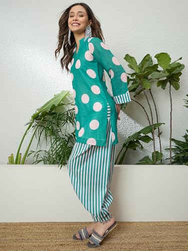 Image of EthnicJunction Women's Linen Floral Print Summer Wear Straight Short Kurti with Afghani Pant Set | Co Ord Set for Women Stylish | Fusion wear Women