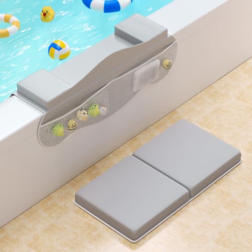 Image of JAUPH Bath Kneeler and Elbow Rest Pad Set, Non-Slip Memory Foam Kneeling Pad & Silicone Arm Cushion with Toys Organizer, Easy Clean & Quick Dry Pad for Parents at Baby Bath Time