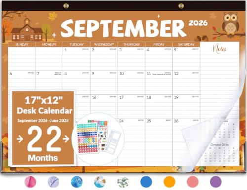 Forvencer 2027 Desk Calendar, Planner Sept 2026 - Jun 2028, 22 Month 17x12"